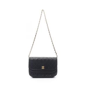Chanel Matelasse Double Flap Shoulder Bag Lambskin Sheepskin Black